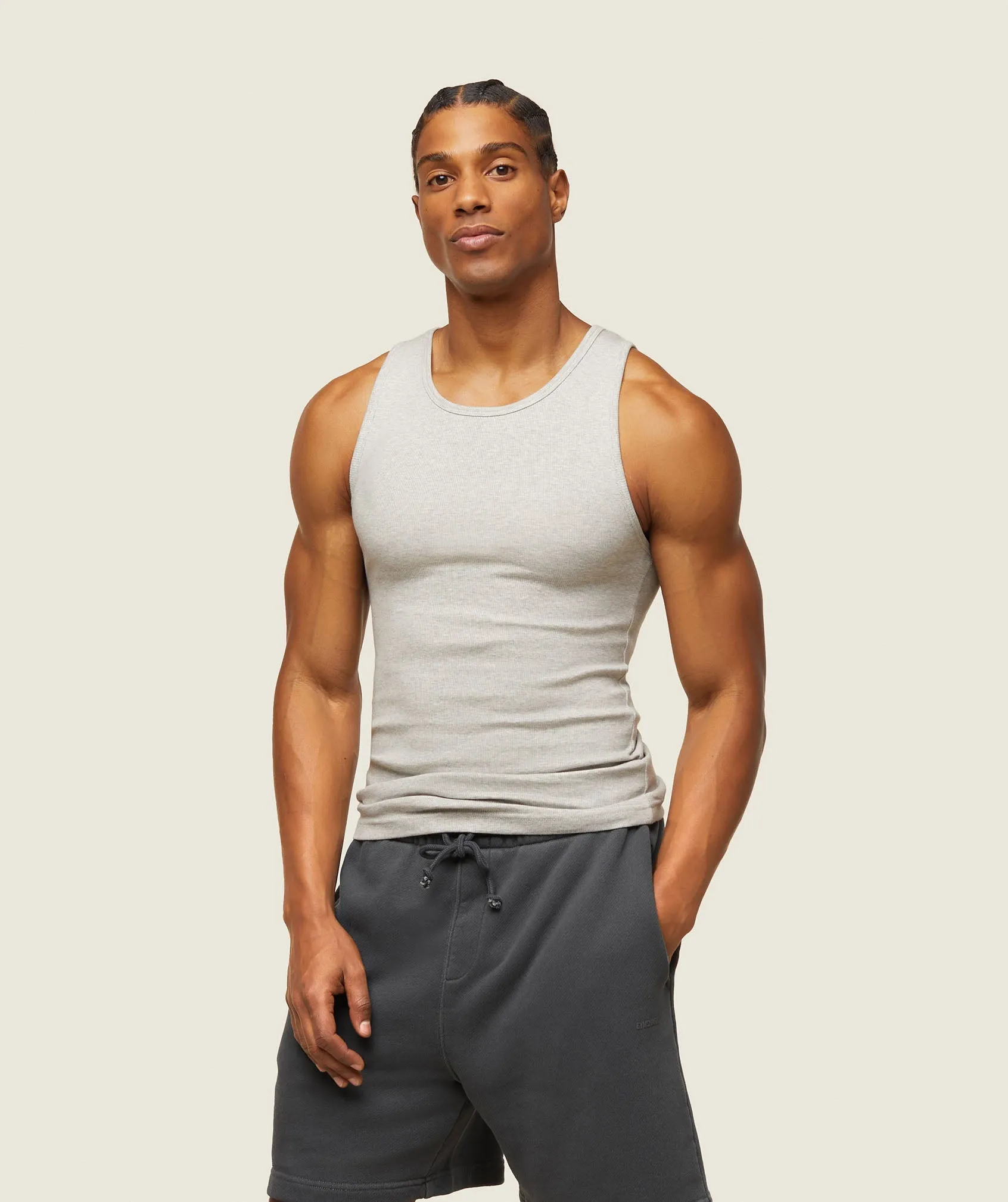Gymshark everywear Ribbed Tank - Light Grey Core Marl sold by Gymshark