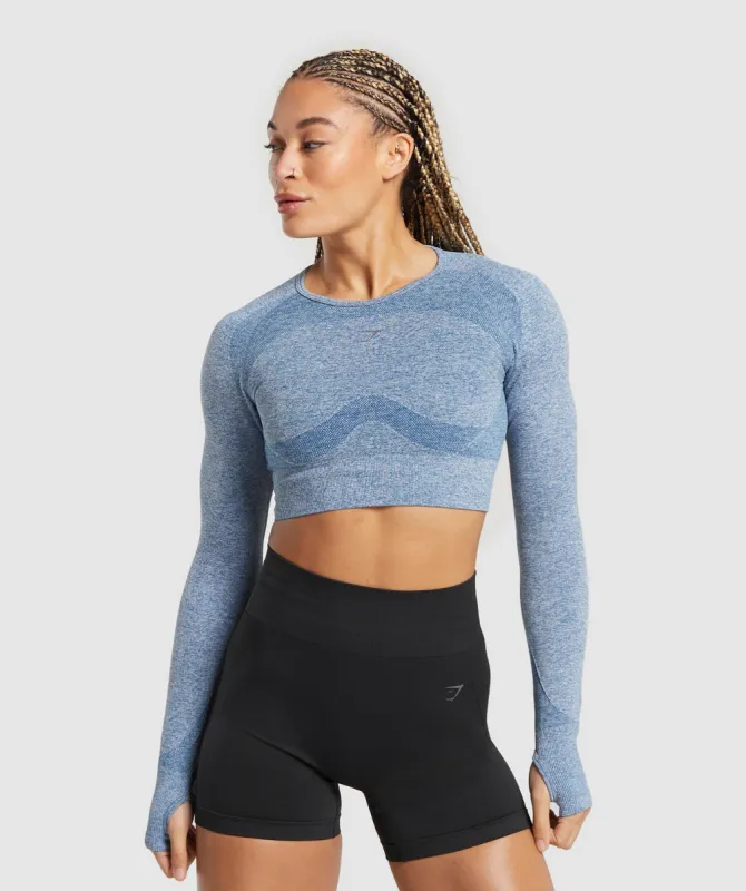 Gymshark Flex Long Sleeve Crop Top - Faded Blue/Pitch Grey sold by Gymshark
