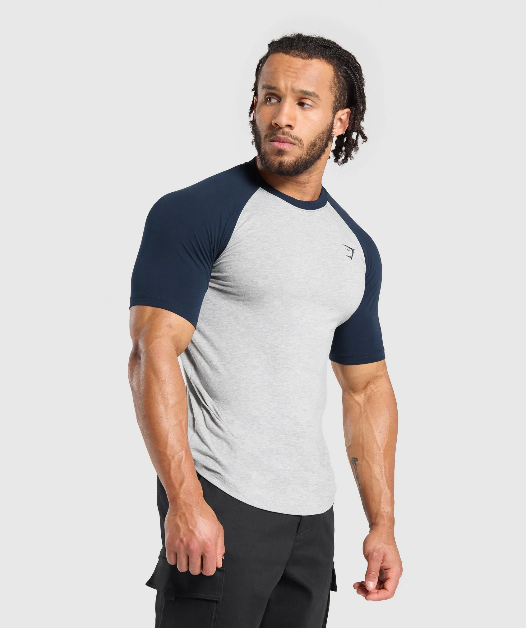 Gymshark Raglan T-Shirt - Light Grey Core Marl/Navy sold by Gymshark product image thumbnail 3
