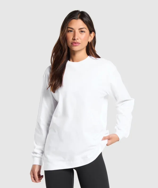 Gymshark Cotton Oversized Long Sleeve Top - White sold by Gymshark