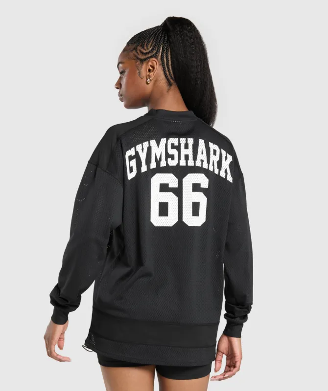 Gymshark Mesh Long Sleeve Varsity Top - Black sold by Gymshark