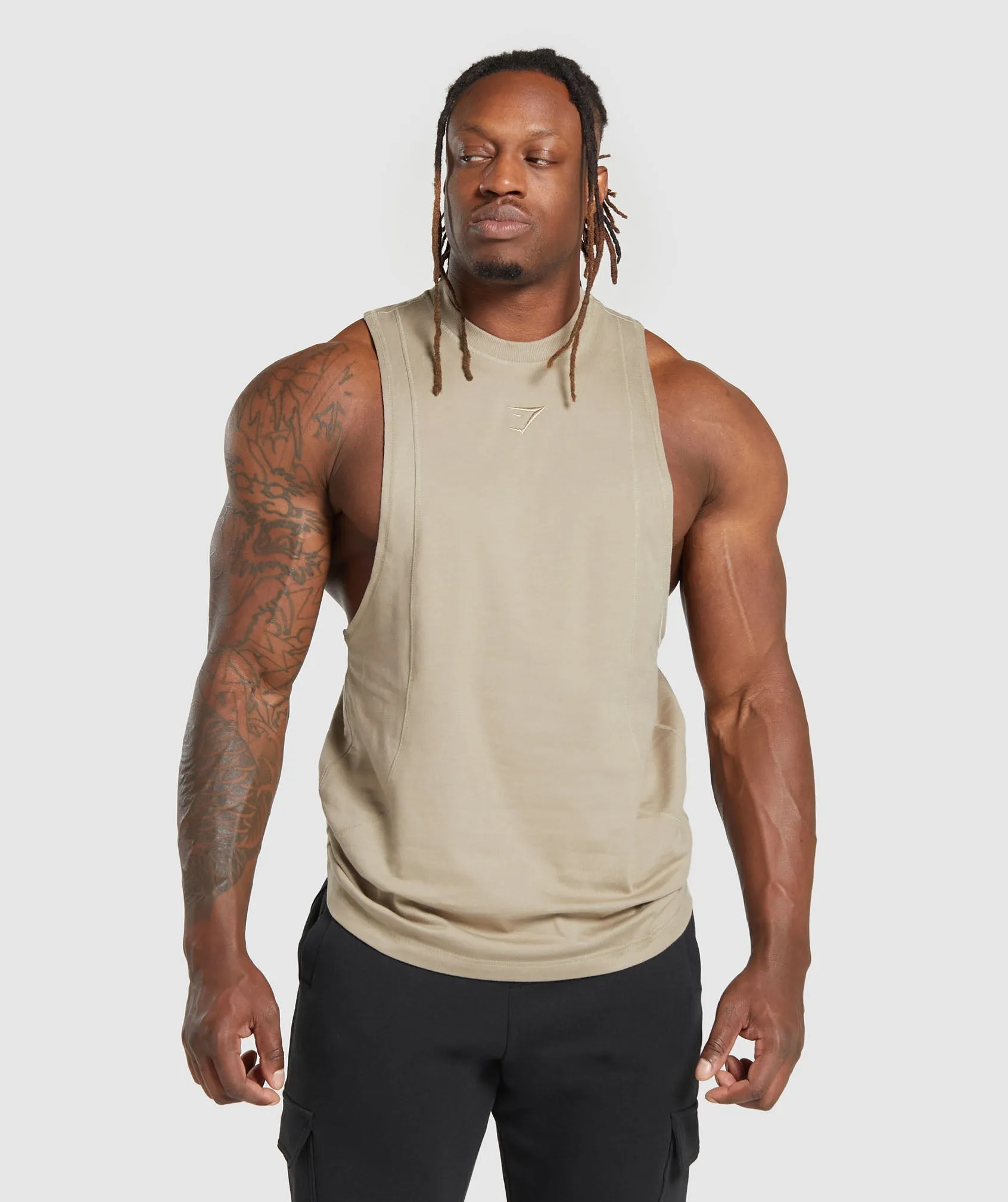 Gymshark Premium Lifting Drop Arm Tank - Sand Brown sold by Gymshark