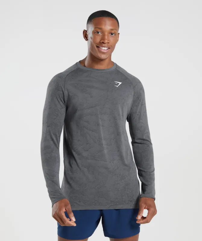 Gymshark Geo Seamless Long Sleeve T-Shirt - Charcoal Grey/Black sold by Gymshark