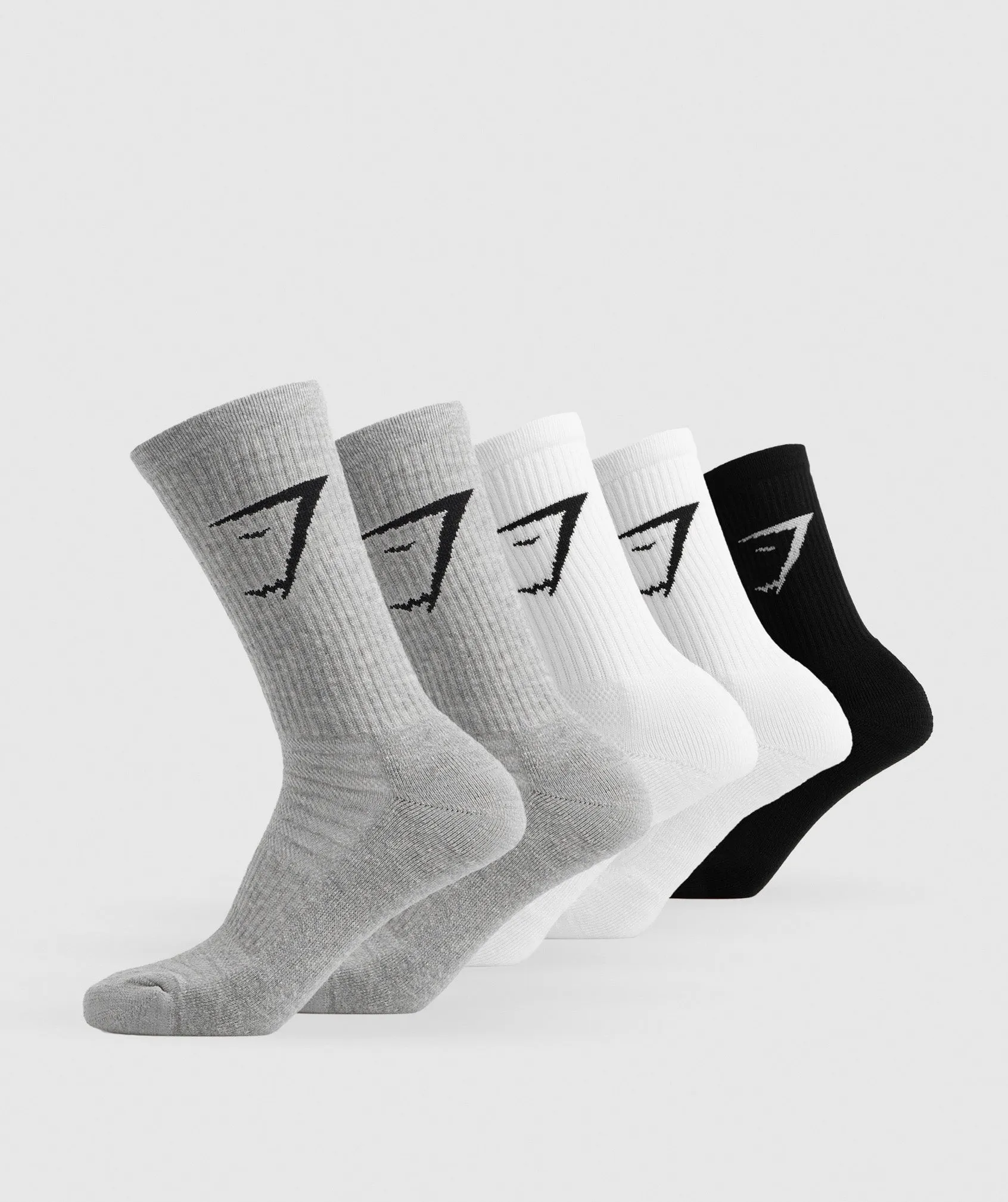 Gymshark Crew Socks 5pk - White/Black/Light Grey Marl sold by Gymshark