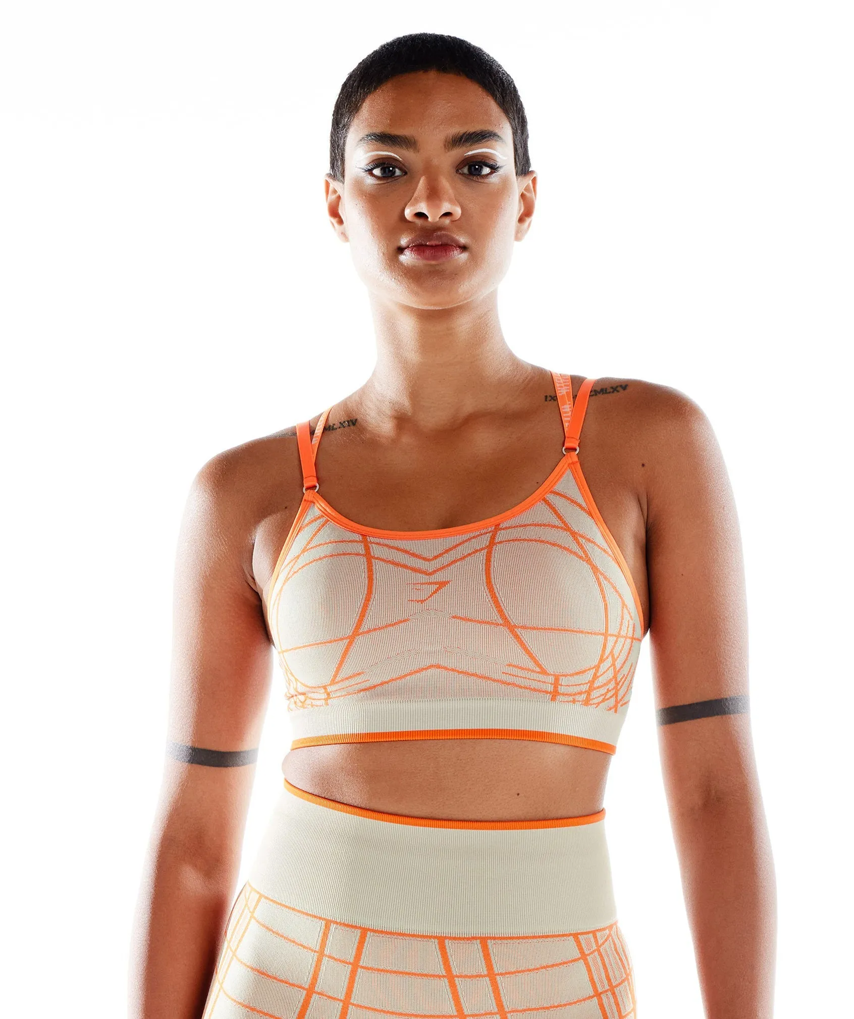 Gymshark Wtflex Linear Seamless Sports Bra - Pebble Grey/Orange/Coconut White sold by Gymshark product image thumbnail 2