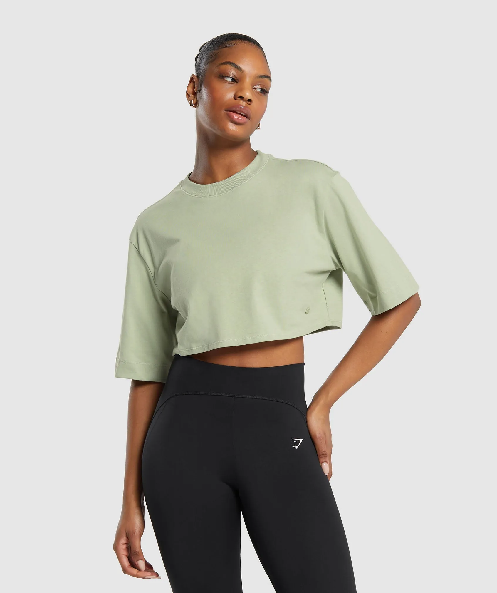 Gymshark Cotton Boxy Crop Top - Faded Green sold by Gymshark