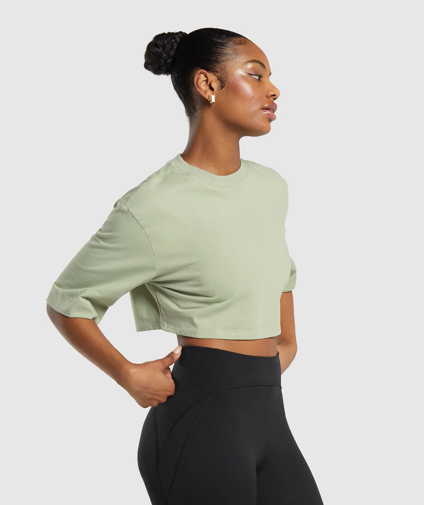 Gymshark Cotton Boxy Crop Top - Faded Green sold by Gymshark product image thumbnail 3