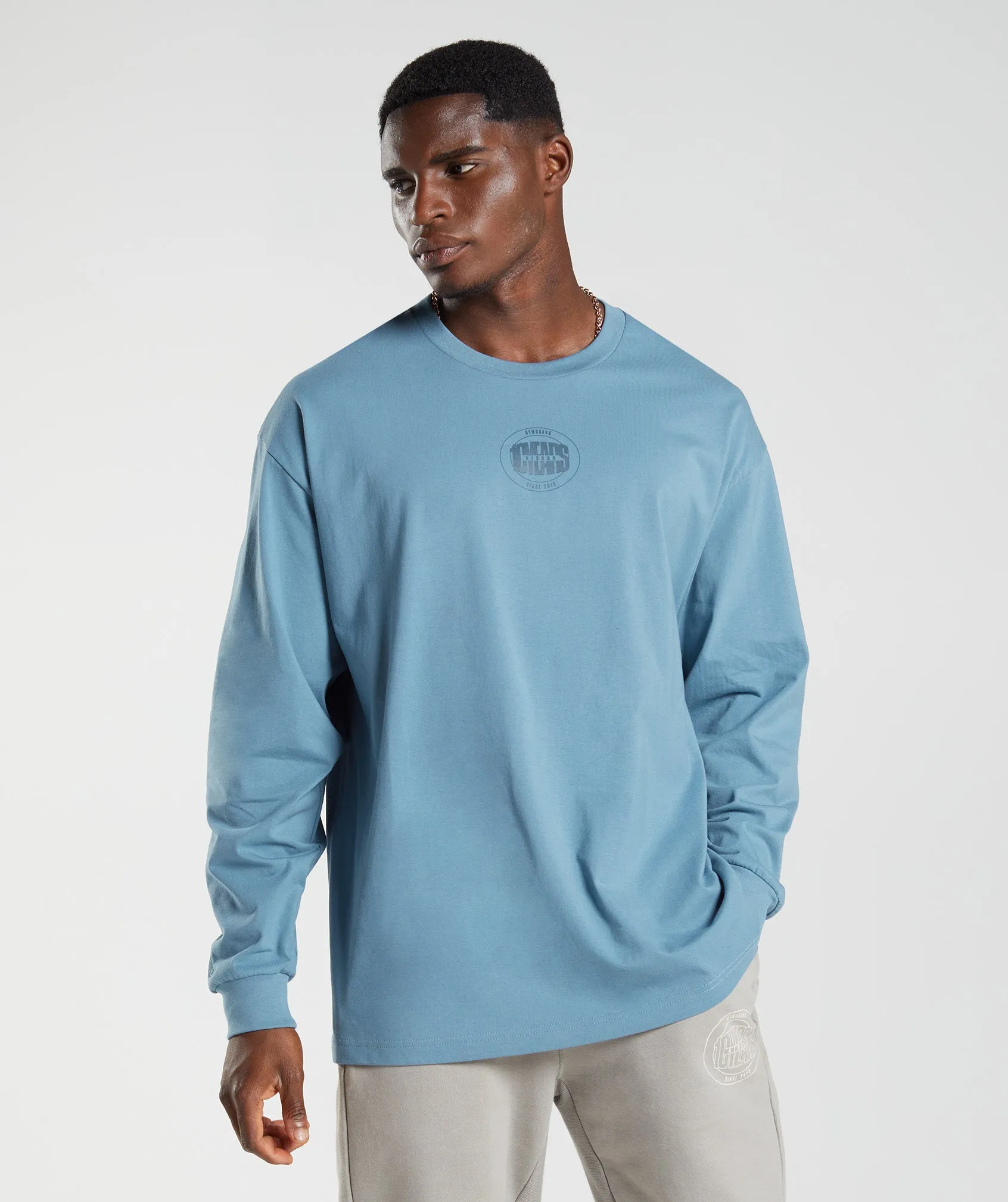Gymshark GS10 Year Oversized Long Sleeve T-Shirt - Denim Blue sold by Gymshark product image thumbnail 2