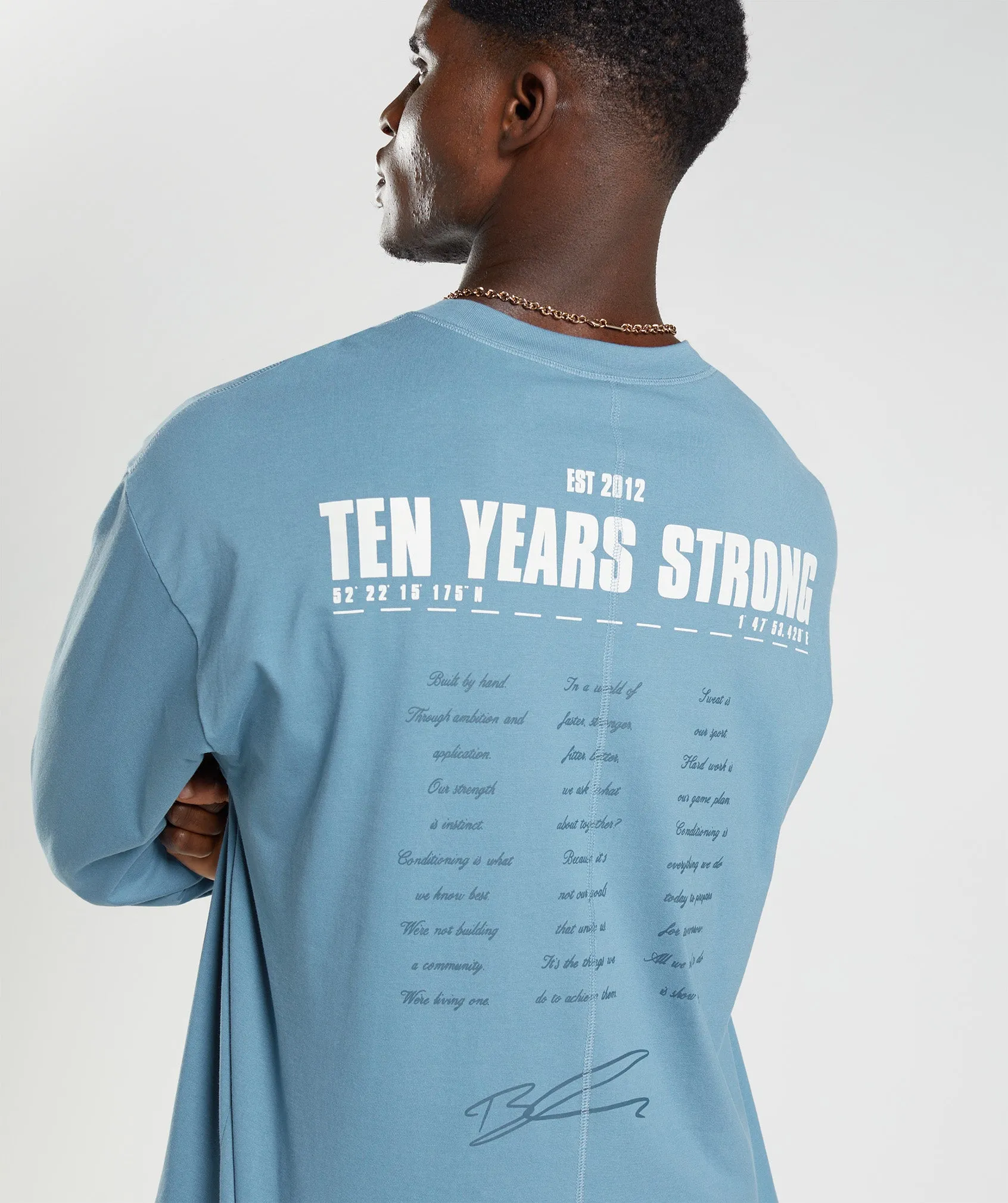 Gymshark GS10 Year Oversized Long Sleeve T-Shirt - Denim Blue sold by Gymshark product image thumbnail 5