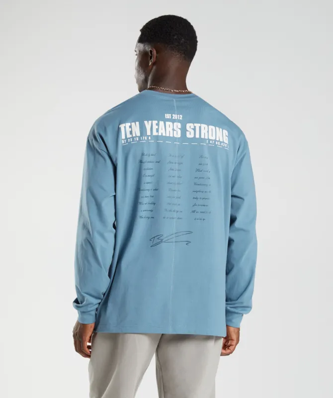 Gymshark GS10 Year Oversized Long Sleeve T-Shirt - Denim Blue sold by Gymshark