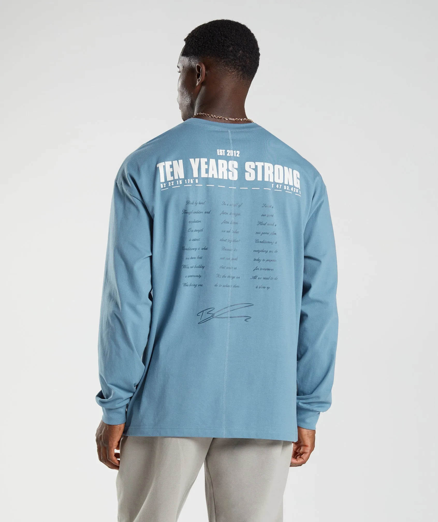 Gymshark GS10 Year Oversized Long Sleeve T-Shirt - Denim Blue sold by Gymshark