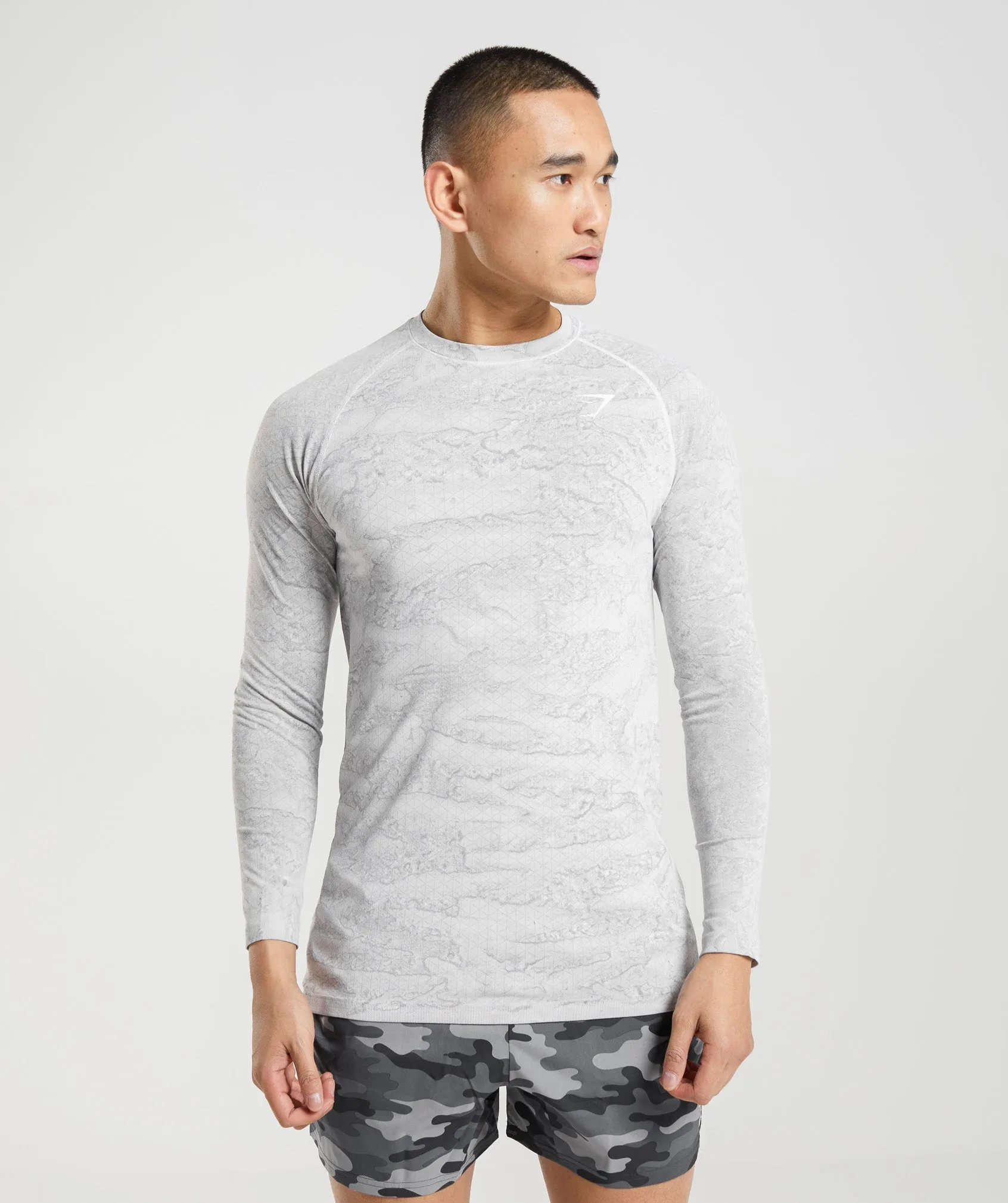 Gymshark Geo Seamless Long Sleeve T-Shirt - Off White/Light Grey sold by Gymshark
