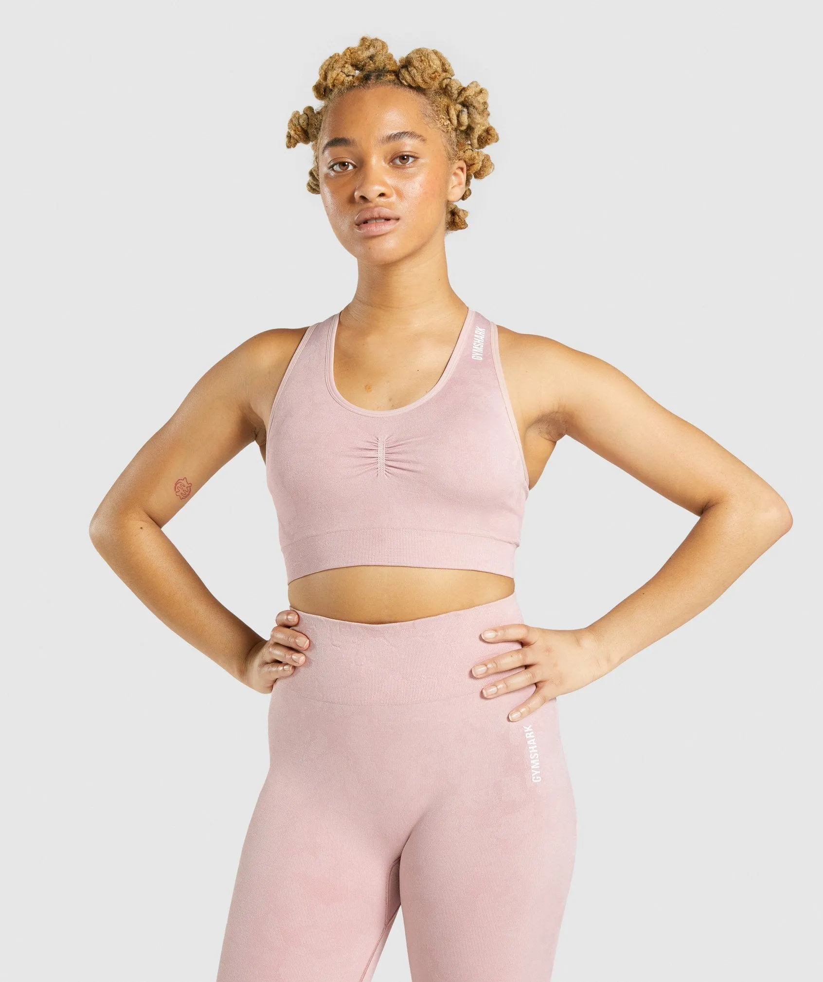 Gymshark Adapt Camo Seamless Racer Back Sports Bra - Light Pink sold by Gymshark