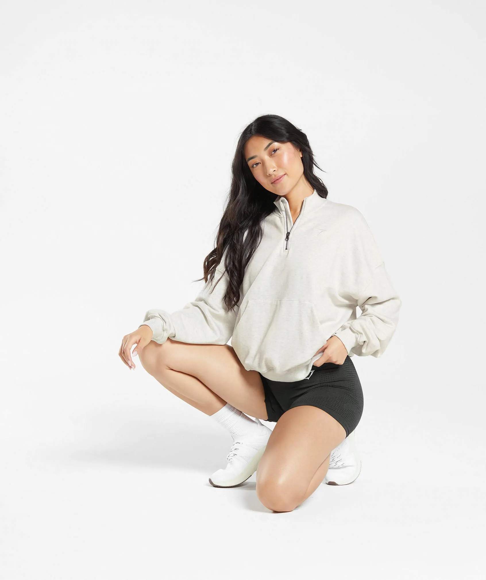 Gymshark Rest Day Sweats 1/2 Zip Pullover - White Marl sold by Gymshark product image thumbnail 4