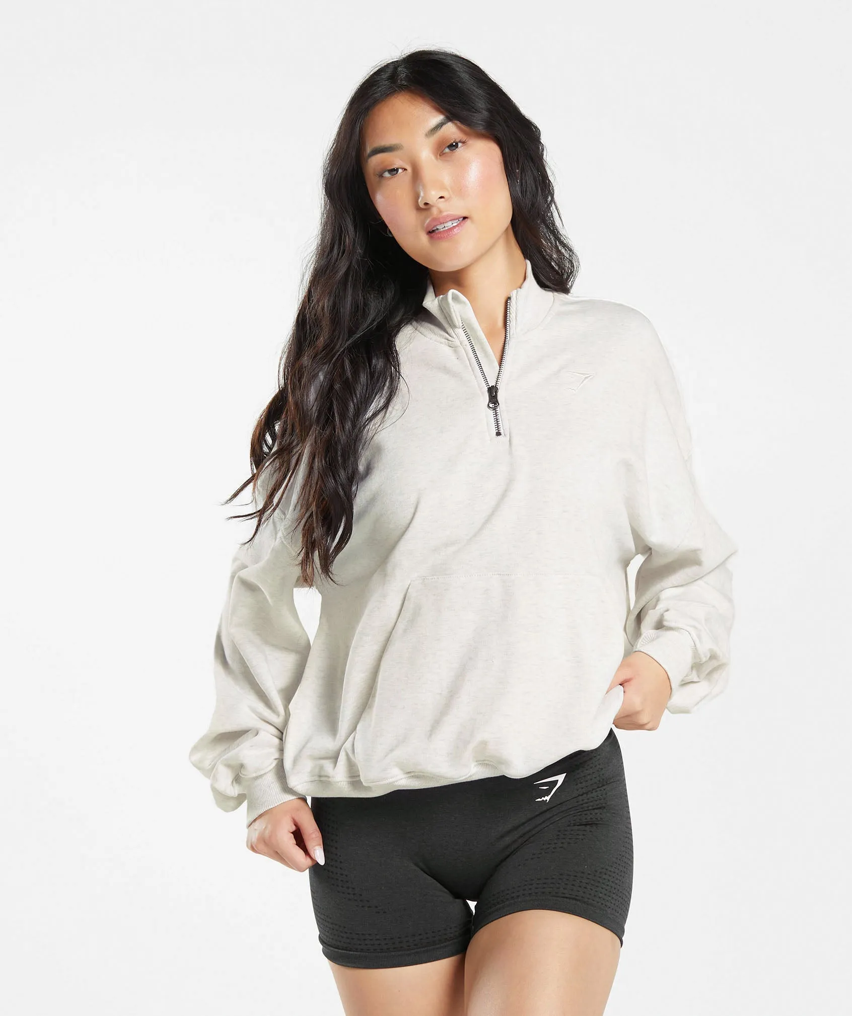 Gymshark Rest Day Sweats 1/2 Zip Pullover - White Marl sold by Gymshark