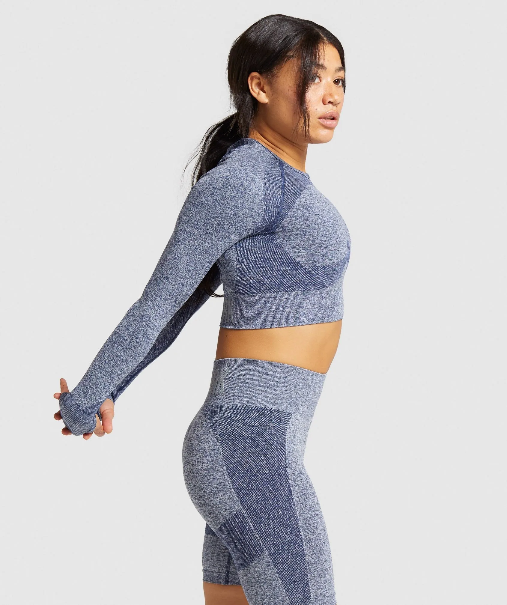 Gymshark Flex Sports Long Sleeve Crop Top - Navy Marl/Light Grey sold by Gymshark product image thumbnail 3