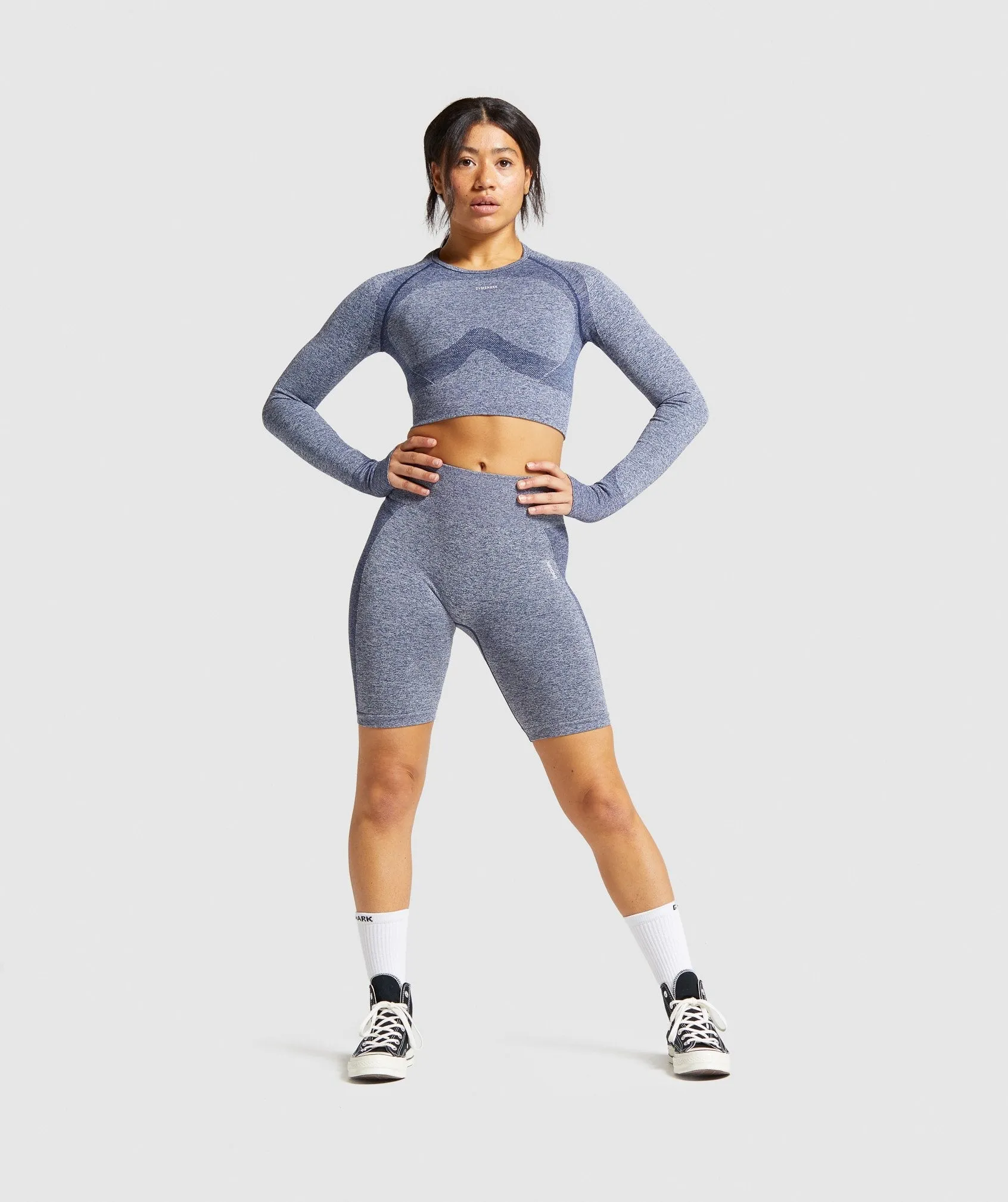 Gymshark Flex Sports Long Sleeve Crop Top - Navy Marl/Light Grey sold by Gymshark product image thumbnail 4