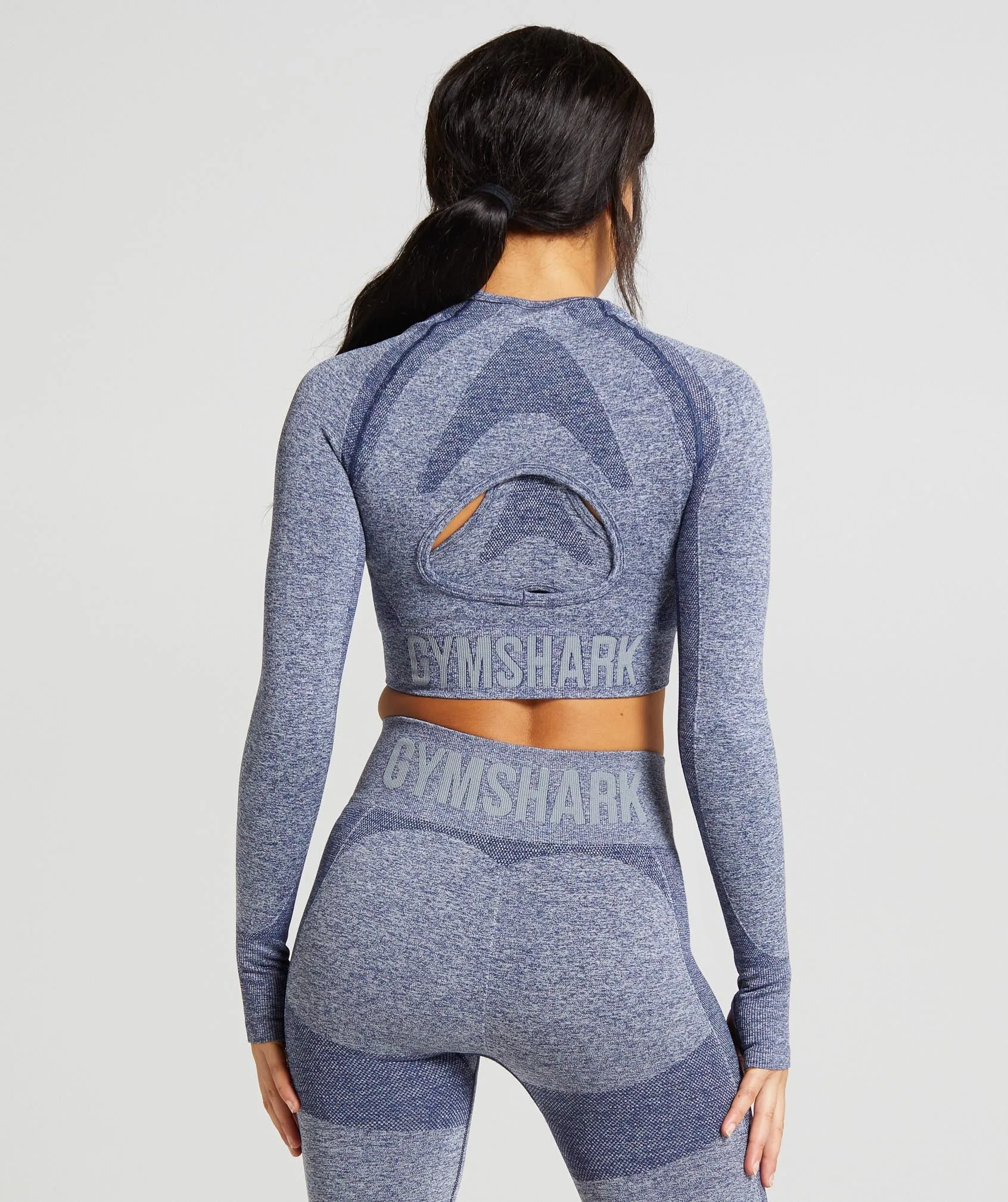 Gymshark Flex Sports Long Sleeve Crop Top - Navy Marl/Light Grey sold by Gymshark product image thumbnail 2