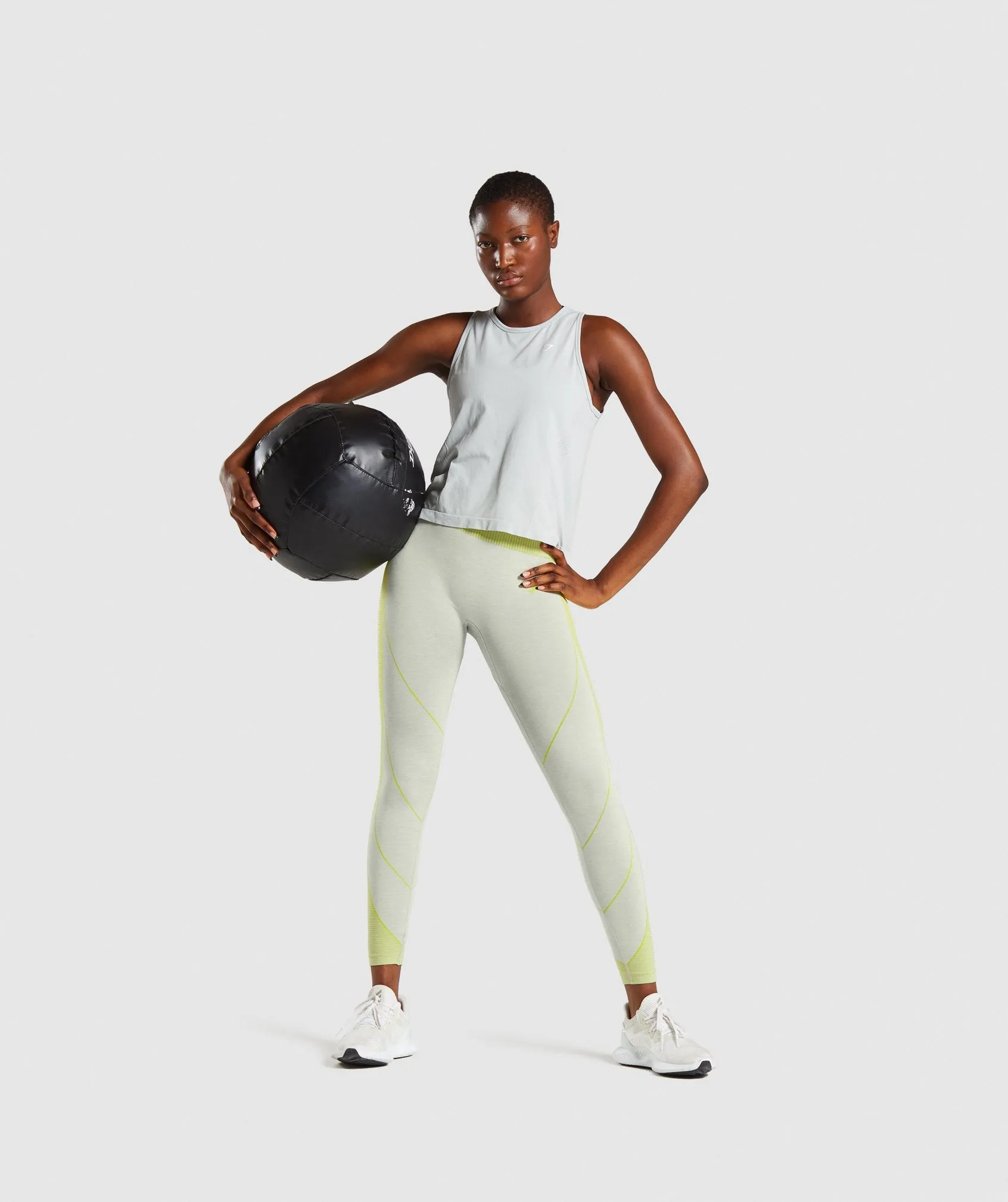 Gymshark Hyper Amplify Leggings - Light Grey Marl/Lime sold by Gymshark product image thumbnail 4