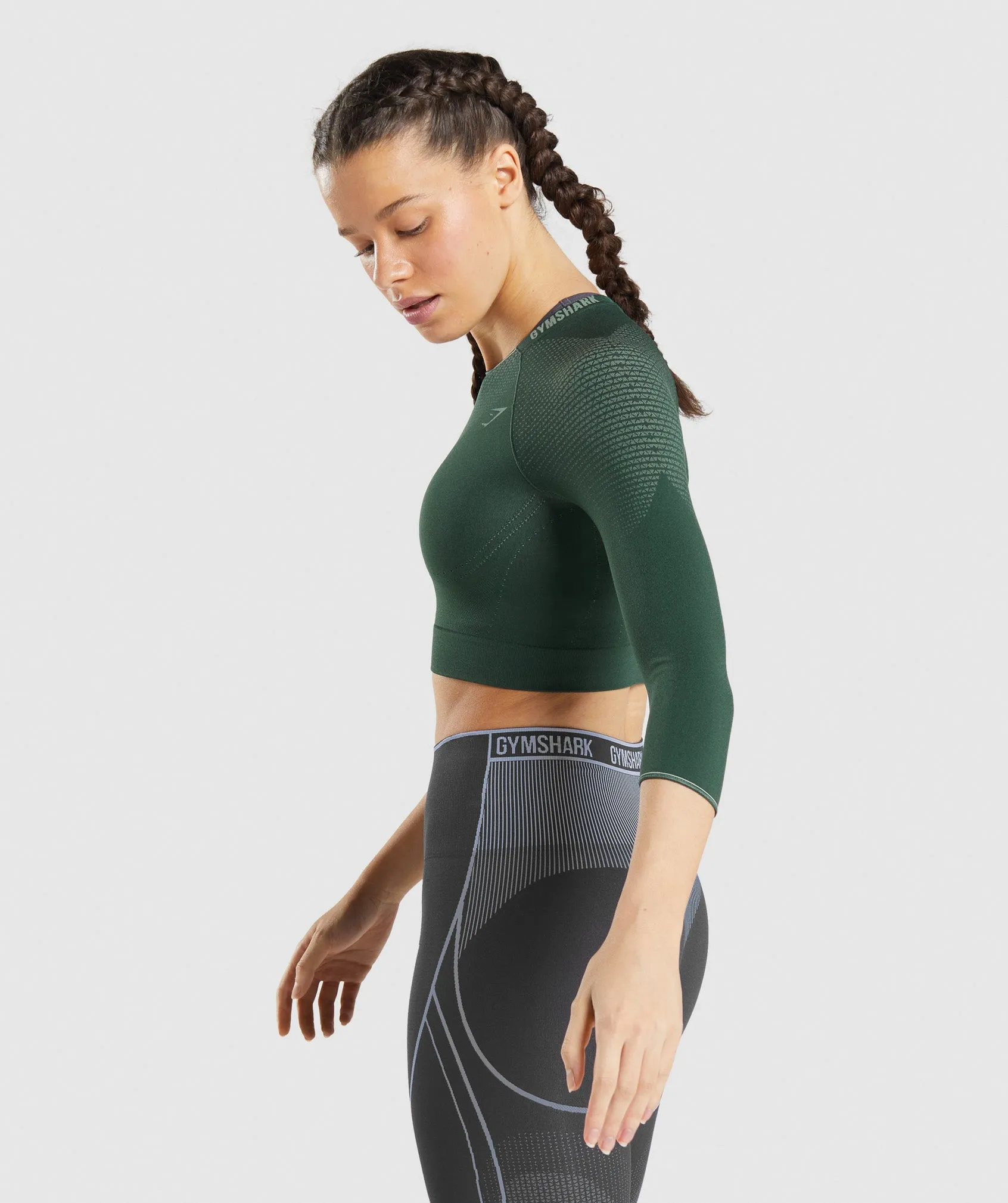 Gymshark Apex Seamless Crop Top - Obsidian Green/Cucumber Green sold by Gymshark product image thumbnail 3