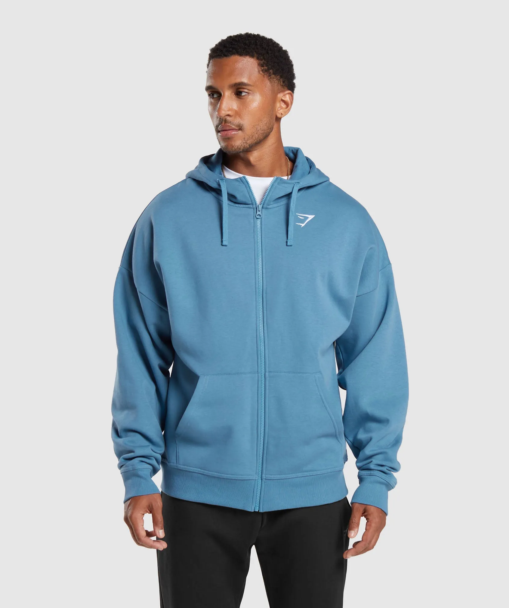 Gymshark Crest Oversized Zip Up Hoodie - Denim Blue sold by Gymshark
