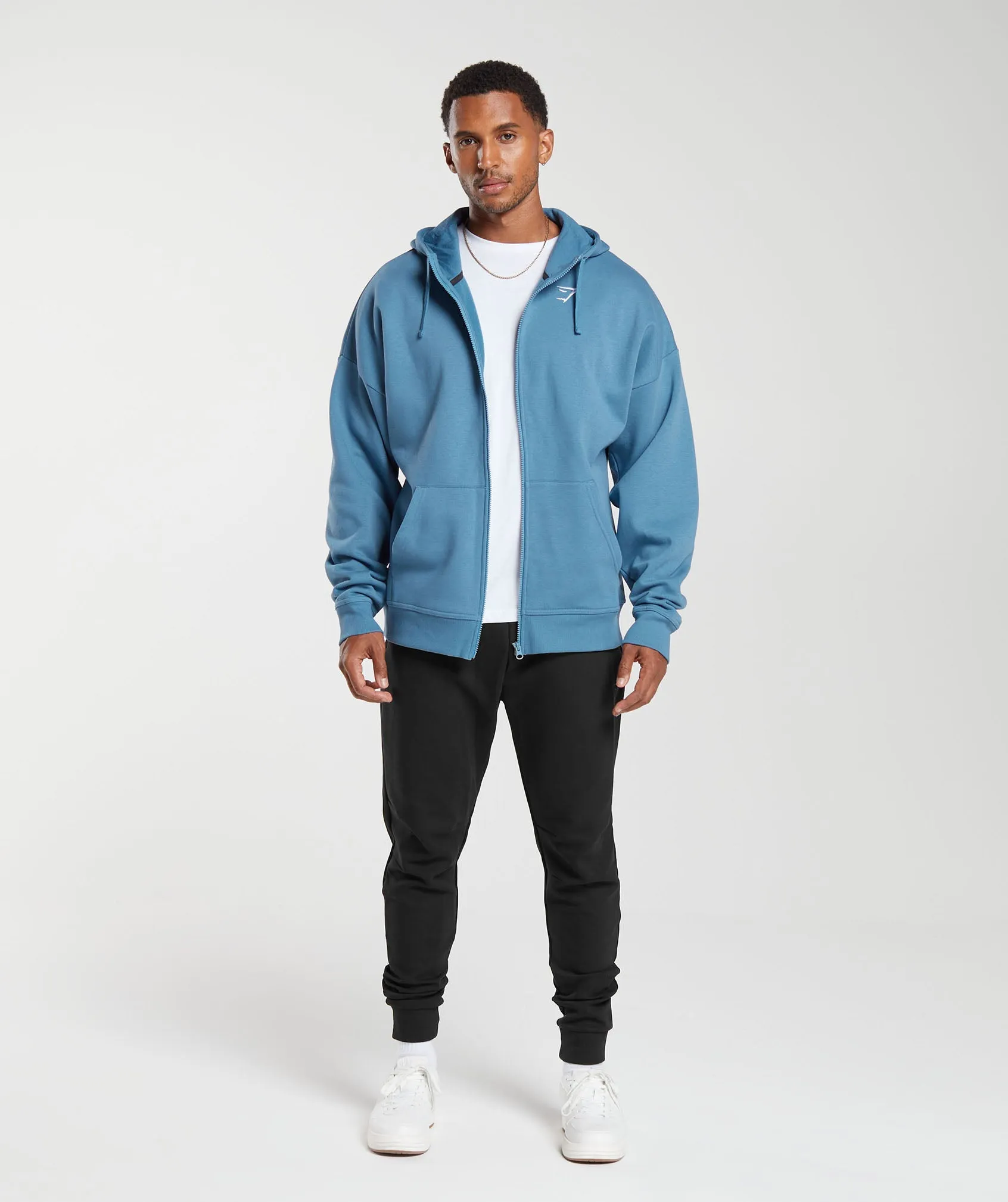Gymshark Crest Oversized Zip Up Hoodie - Denim Blue sold by Gymshark product image thumbnail 4