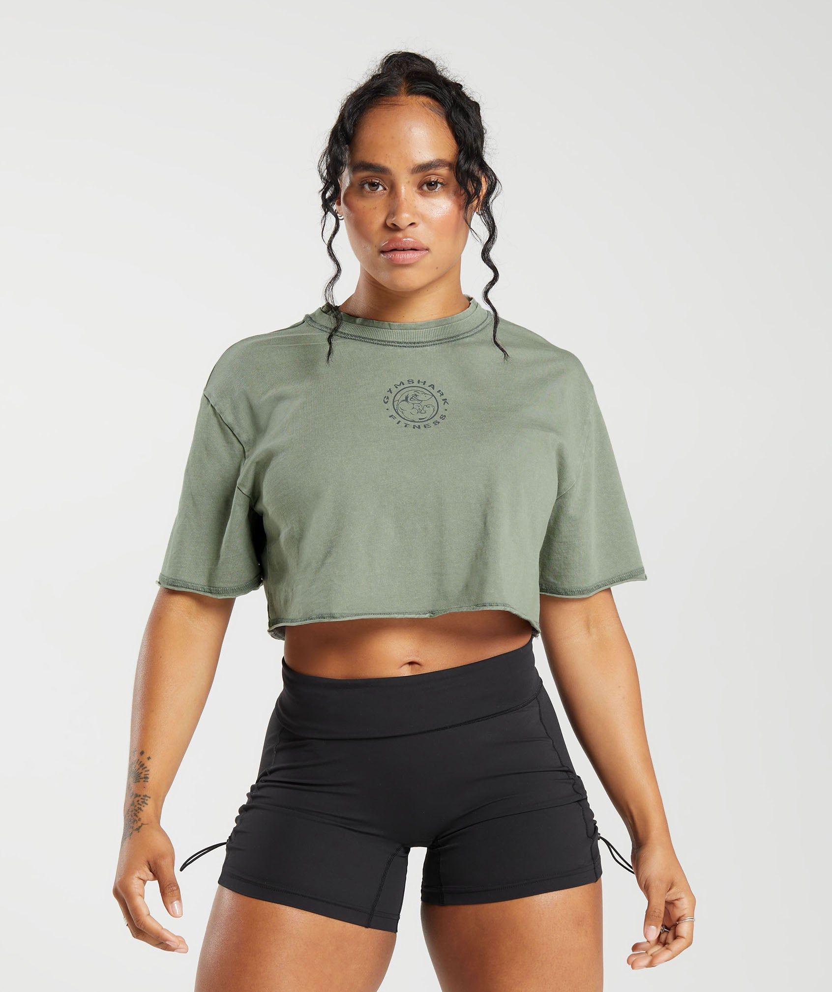 Gymshark Legacy Washed Crop Top - Dusk Green/Acid Wash Small Ball sold by Gymshark