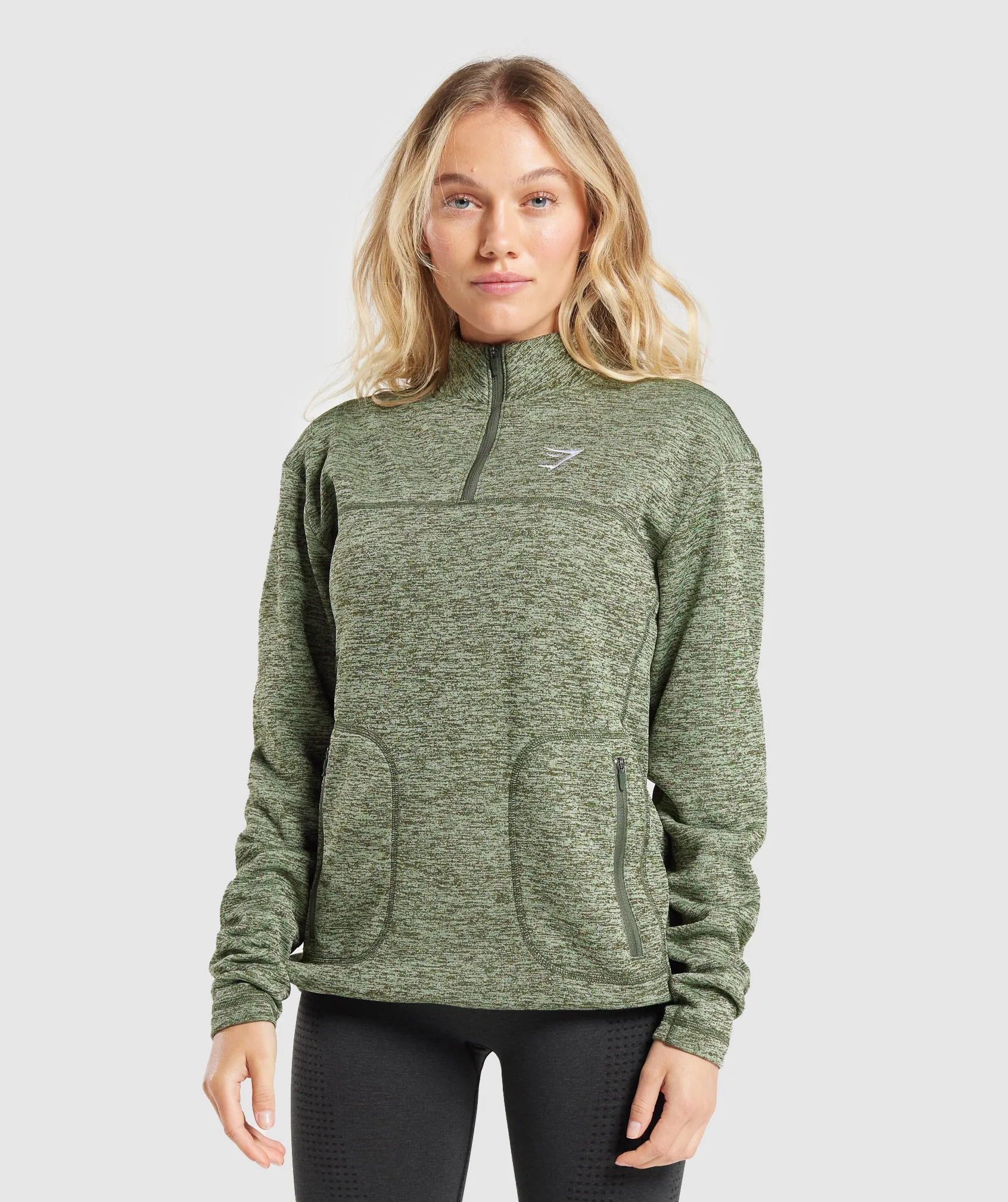 Gymshark Thermal Fleece 1/4 Zip Pullover - Winter Olive/Light Sage Green sold by Gymshark