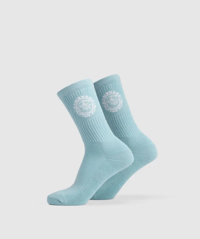 Gymshark Legacy Crew Socks 2pk - Iceberg Blue/White sold by Gymshark