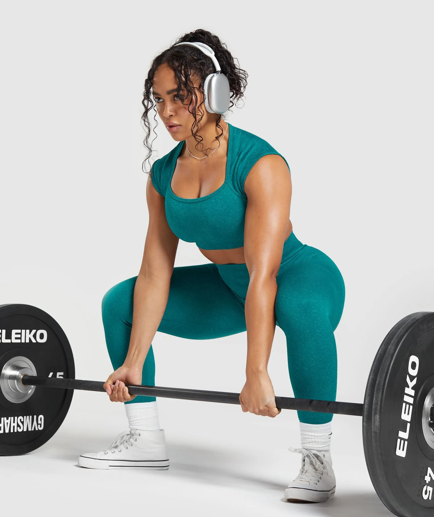 Gymshark Adapt Fleck Seamless Crop Top - Ocean Teal/Artificial Teal sold by Gymshark product image thumbnail 4