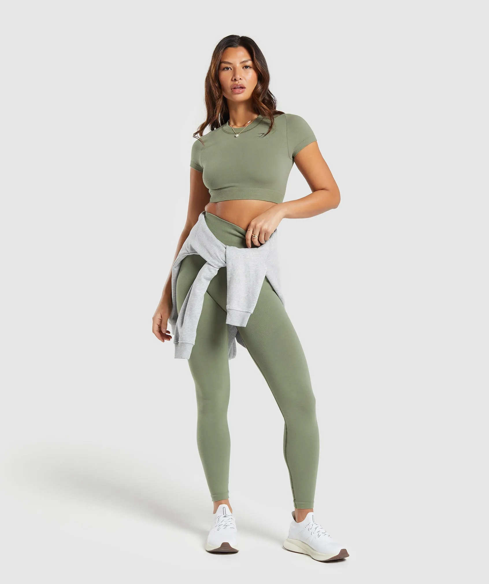 Gymshark Cotton Seamless Crop Top - Base Green sold by Gymshark product image thumbnail 4