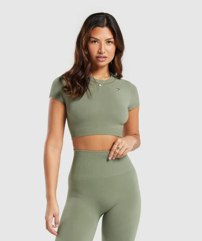 Gymshark Cotton Seamless Crop Top - Base Green sold by Gymshark