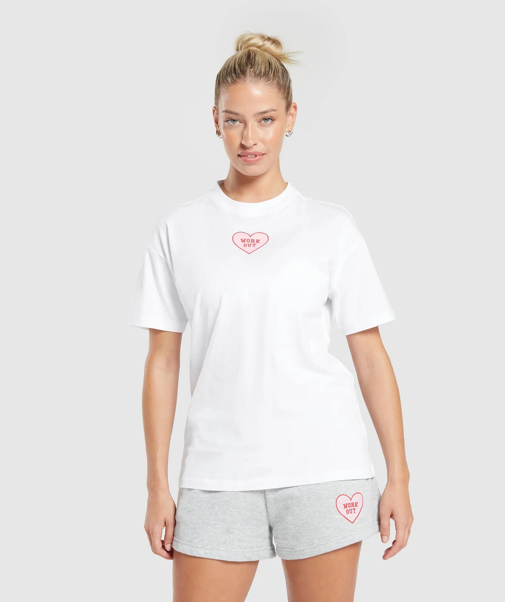 Gymshark Love Hearts Oversized T-Shirt - White sold by Gymshark