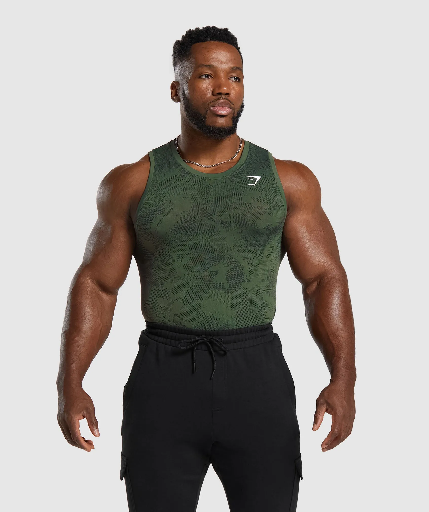 Gymshark Geo Seamless Tank - Core Olive/Black sold by Gymshark