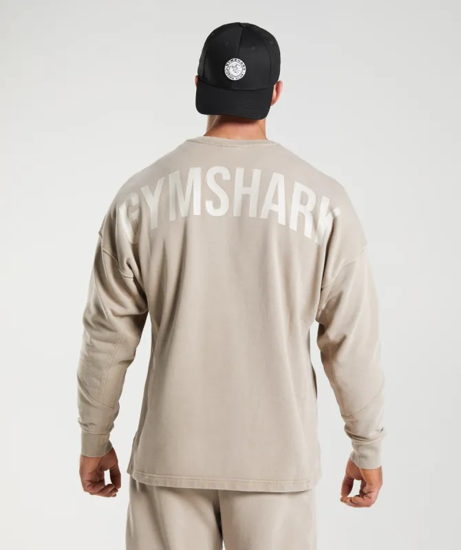 Gymshark Power Washed Crew - Cement Brown sold by Gymshark