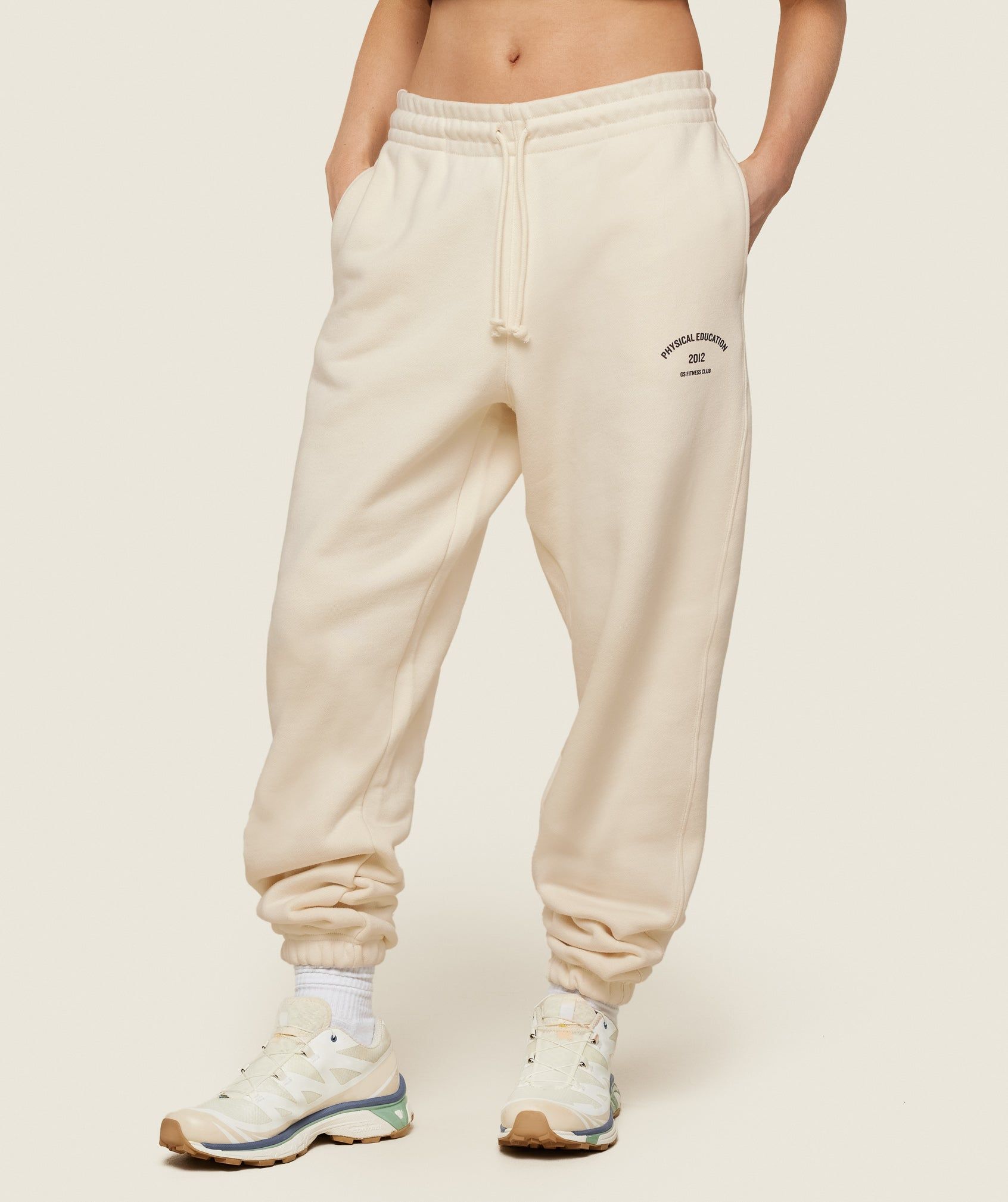 Gymshark PE Logo Straight Leg Sweatpants - Ecru White/Archive Brown sold by Gymshark