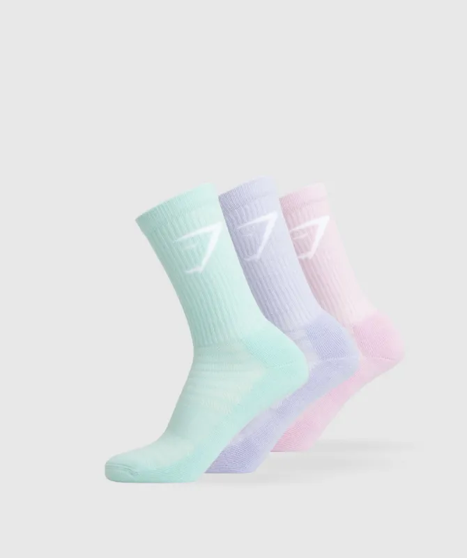 Gymshark Crew Socks 3pk - Mystic Lilac/Serene Blue/Lemonade Pink sold by Gymshark