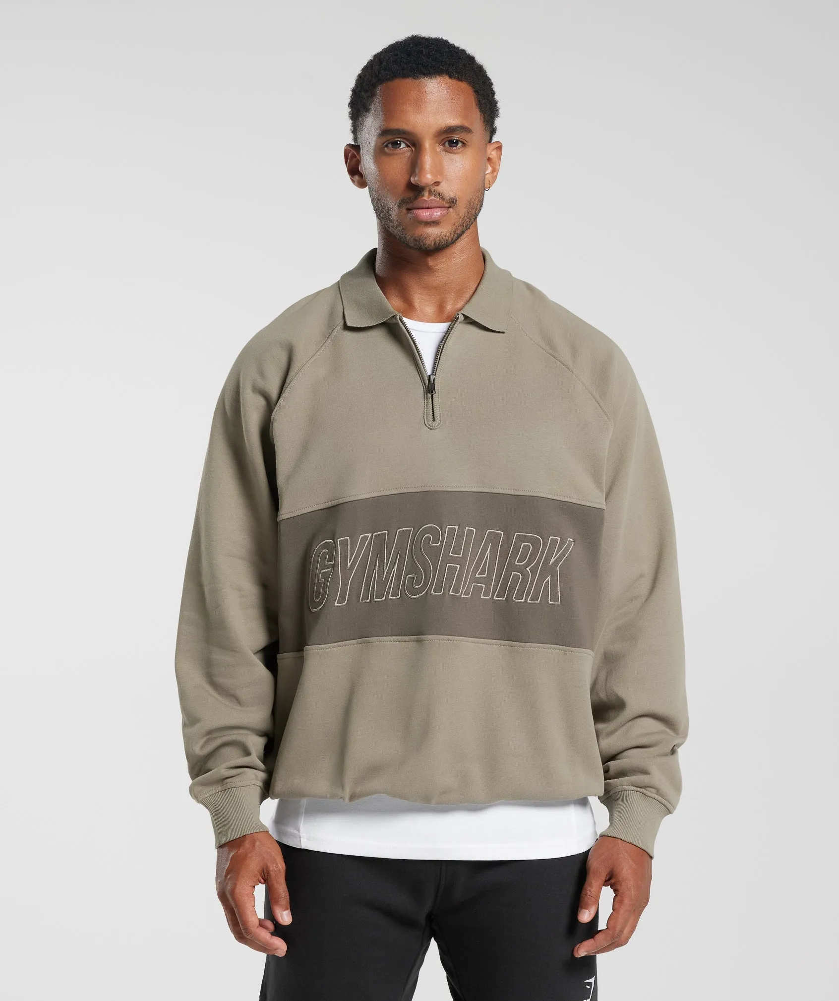 Gymshark Rest Day Essentials Sweatshirt Polo - Linen Brown/Camo Brown sold by Gymshark