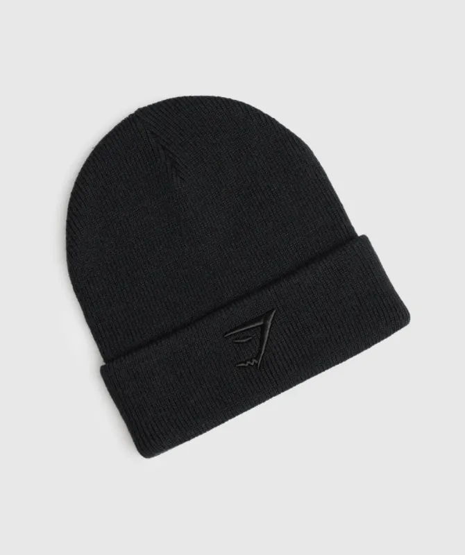 Gymshark Sharkhead Beanie - Black/Black sold by Gymshark