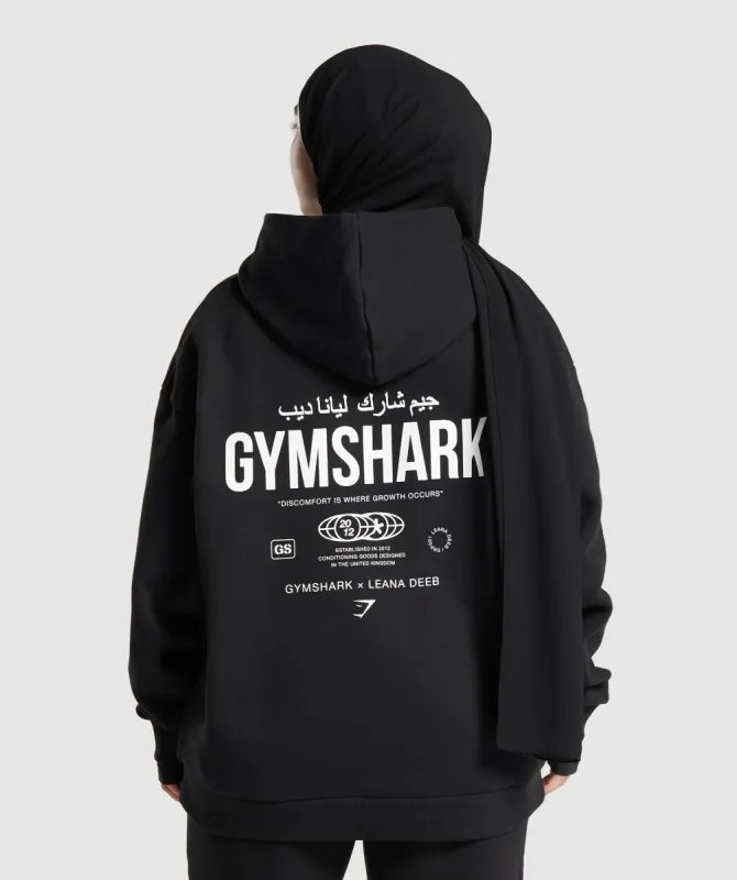 GS X Leana Deeb Oversized Graphic Hoodie - Black made by Gymshark