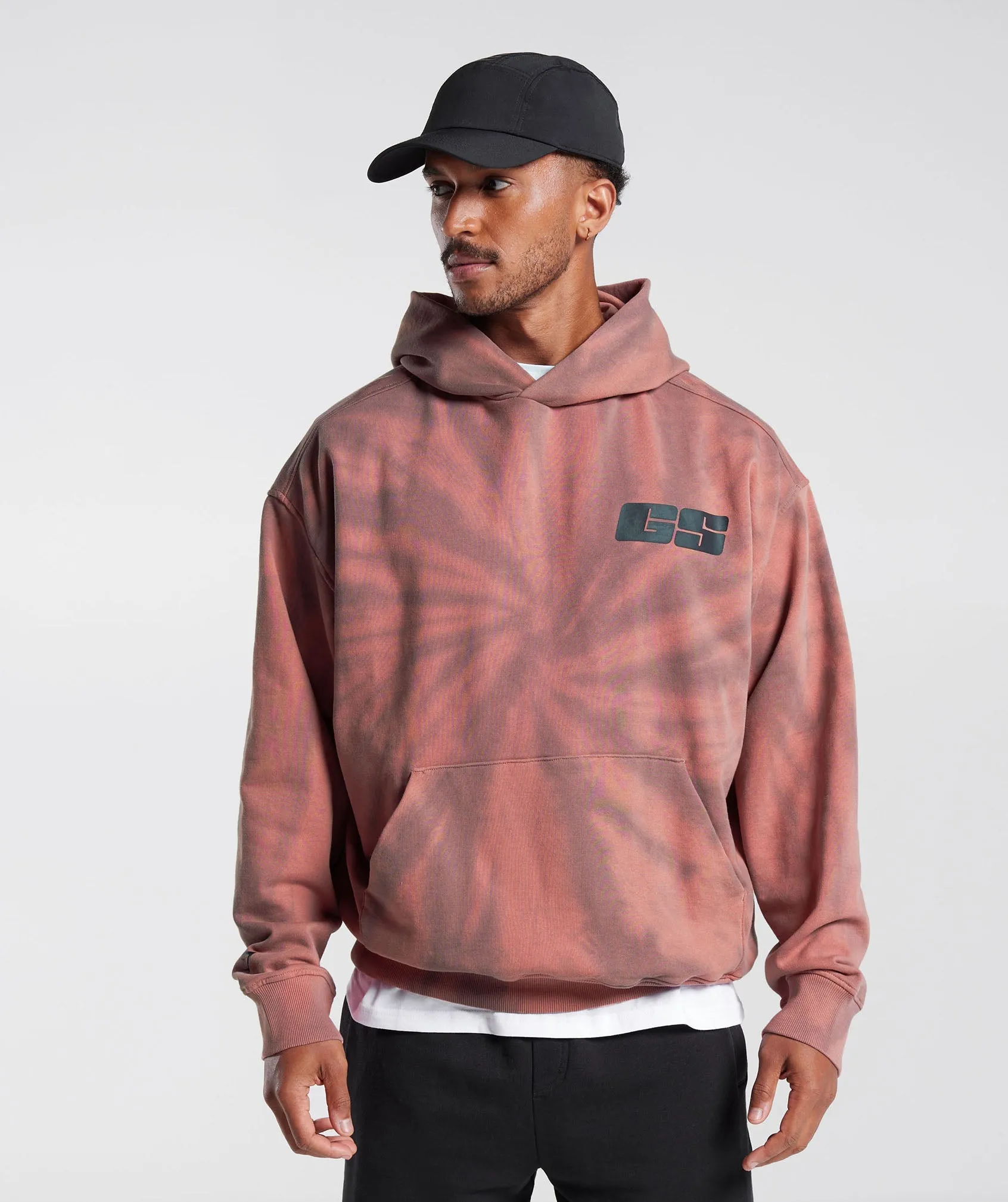 Gymshark Rest Day Hoodie - Terracotta Pink/Dusty Maroon/Spiral Optic Wash sold by Gymshark
