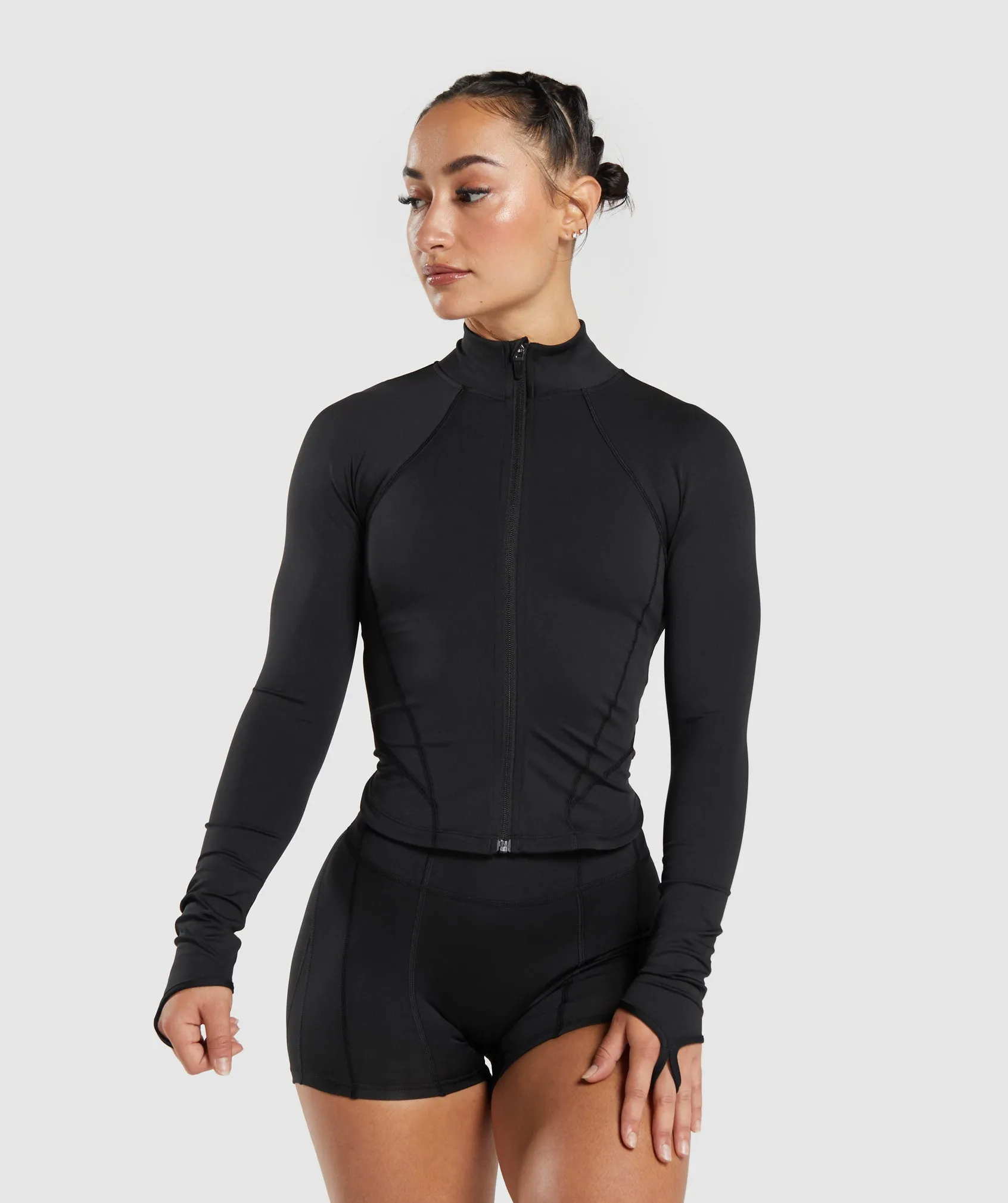 GS Power Midi Zip Up Jacket - Black sold by Gymshark