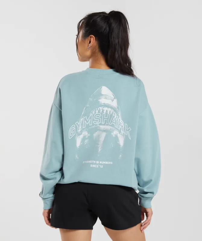 Gymshark Shark Attack Oversized Sweatshirt - Blue sold by Gymshark