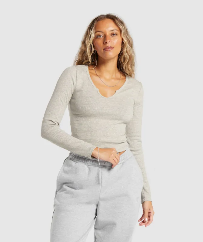 Gymshark Rib Long Sleeve Top - Stone Grey Marl sold by Gymshark