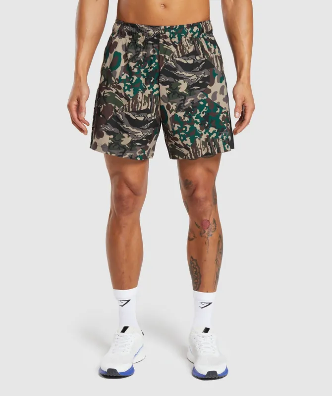 Gymshark Sport 7" Shorts - Cement Brown/Black Print sold by Gymshark