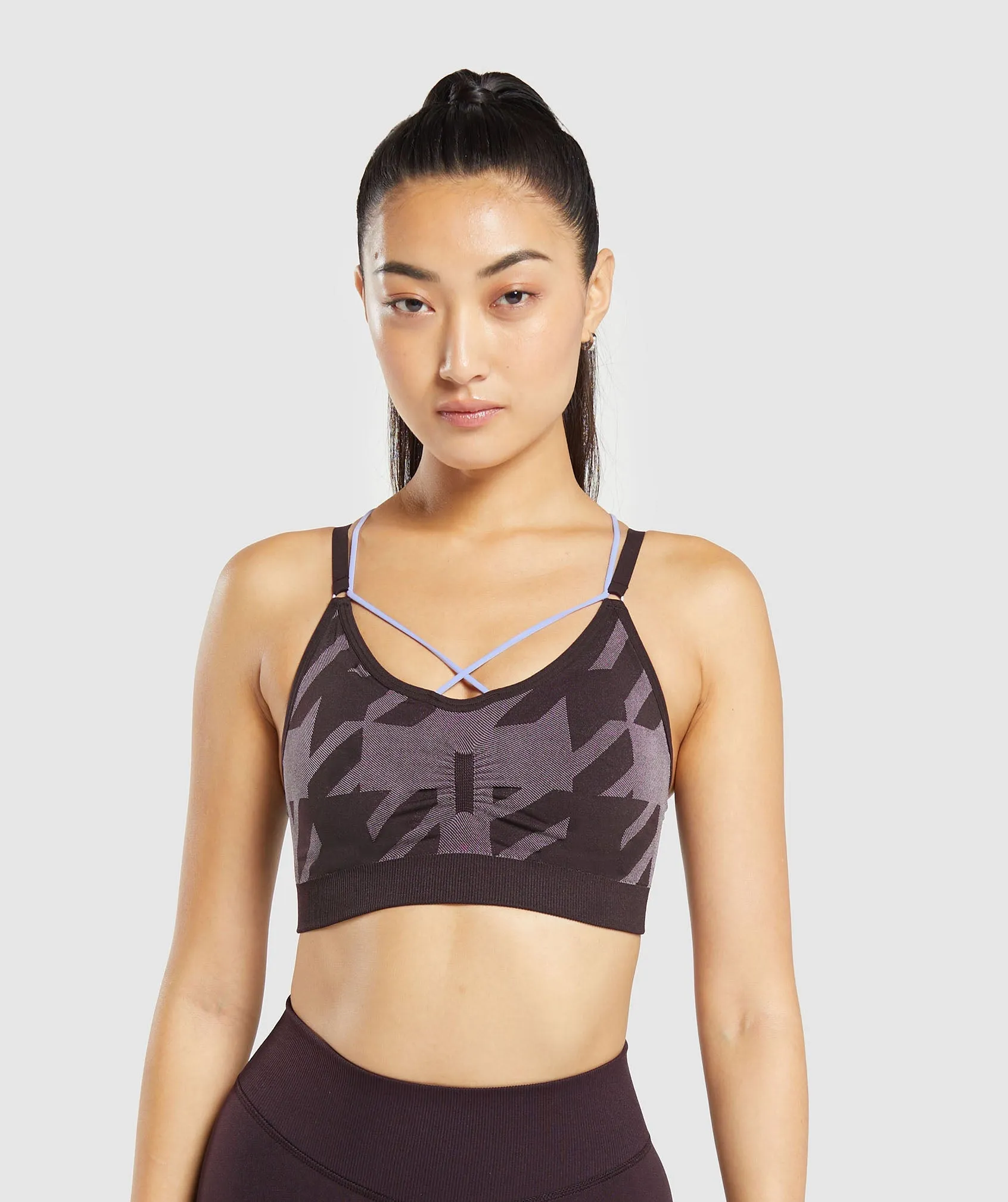Gymshark Apex Limit Seamless Ruched Sports Bra - Plum Brown/Powder Lilac sold by Gymshark