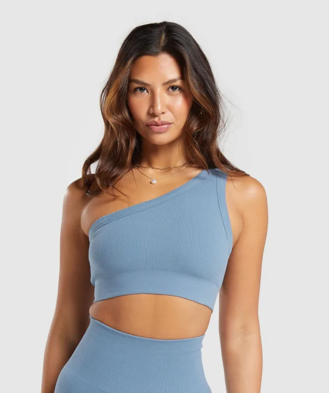 Gymshark Ribbed Cotton Seamless One Shoulder  Bra - Faded Blue sold by Gymshark
