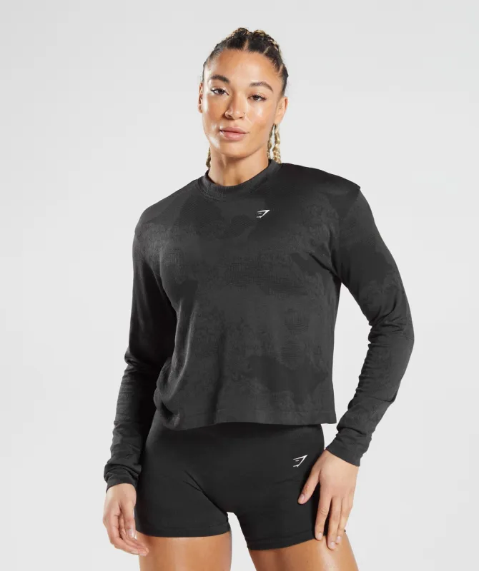 Gymshark Adapt Camo Seamless Long Sleeve Top - Lava | Black sold by Gymshark