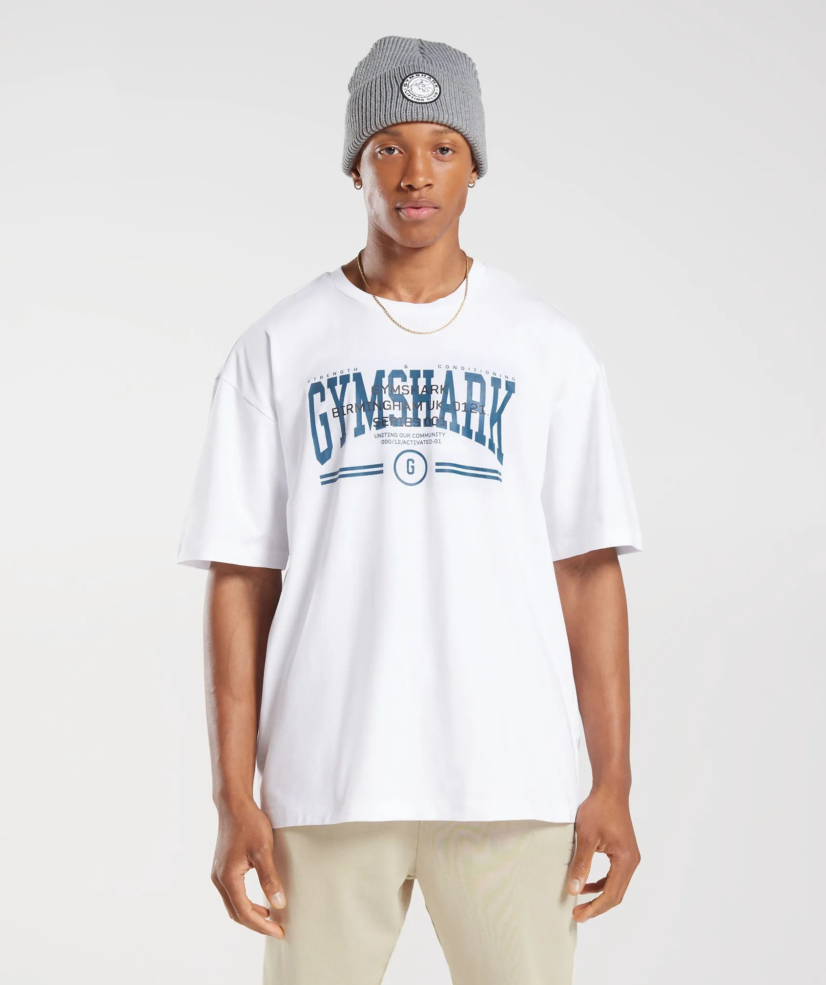Gymshark Collegiate Oversized T-Shirt - White sold by Gymshark