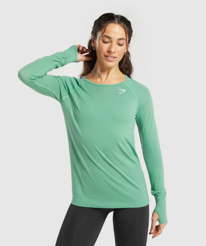 Gymshark Vital Seamless Light Long Sleeve Top - Lagoon Green Marl sold by Gymshark